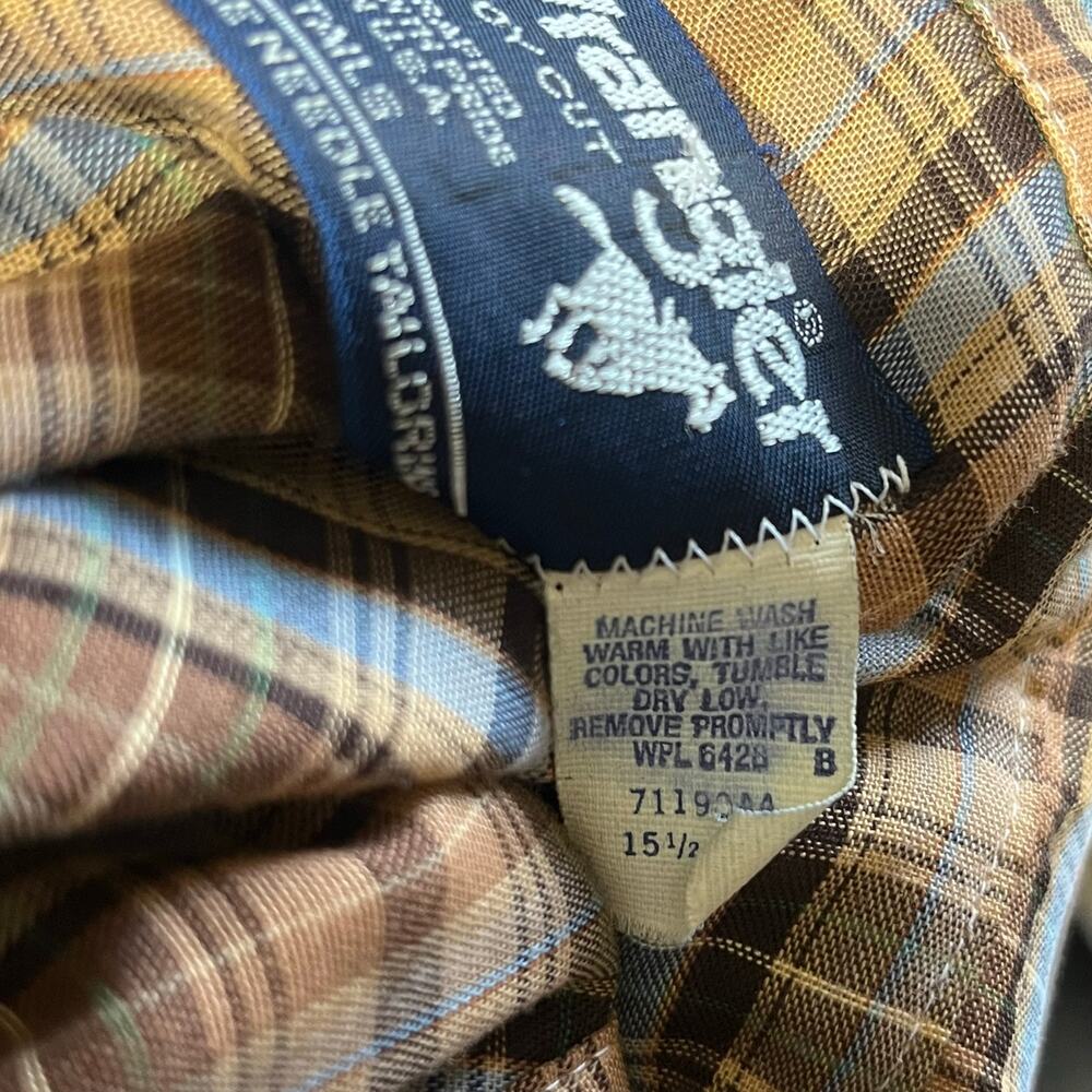 VTG 70s Wrangler Cowboy Cut Long Tails 15.5-36 USA Made Pearl Snap Single Needle - Picture 6 of 7